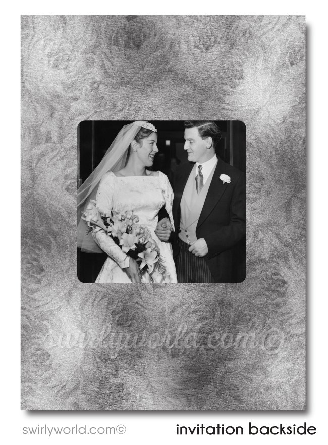 Wine Champagne Cheers to 25 Years Silver Printed Wedding Anniversary Party Invitations