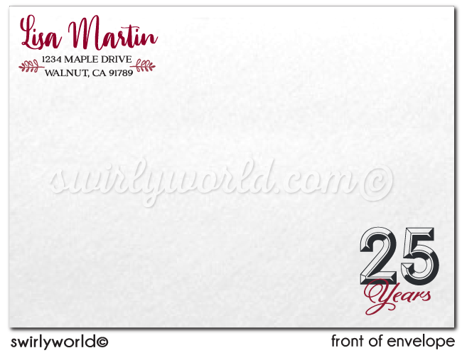 Wine Champagne Cheers to 25 Years Silver Printed Wedding Anniversary Party Invitations