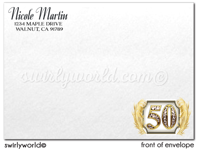 Cheers to 50 Years Black and Gold Printed 50th Wedding Anniversary Party Invitations
