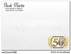 Cheers to 50 Years Black and Gold Printed 50th Wedding Anniversary Party Invitations