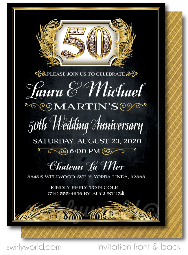 Cheers to 50 Years Black and Gold 50th Wedding Anniversary Party Invitation Digital Download