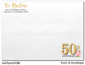 Shabby Chic Vintage Gold 50th Printed Wedding Anniversary Party Invitations
