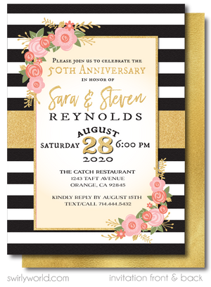 Shabby Chic Vintage Gold 50th Printed Wedding Anniversary Party Invitations
