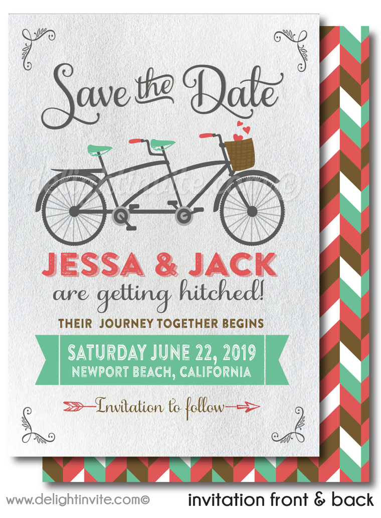 Vintage Retro Bicycle Boho Shabby Chic Save the Date Card Digital Download