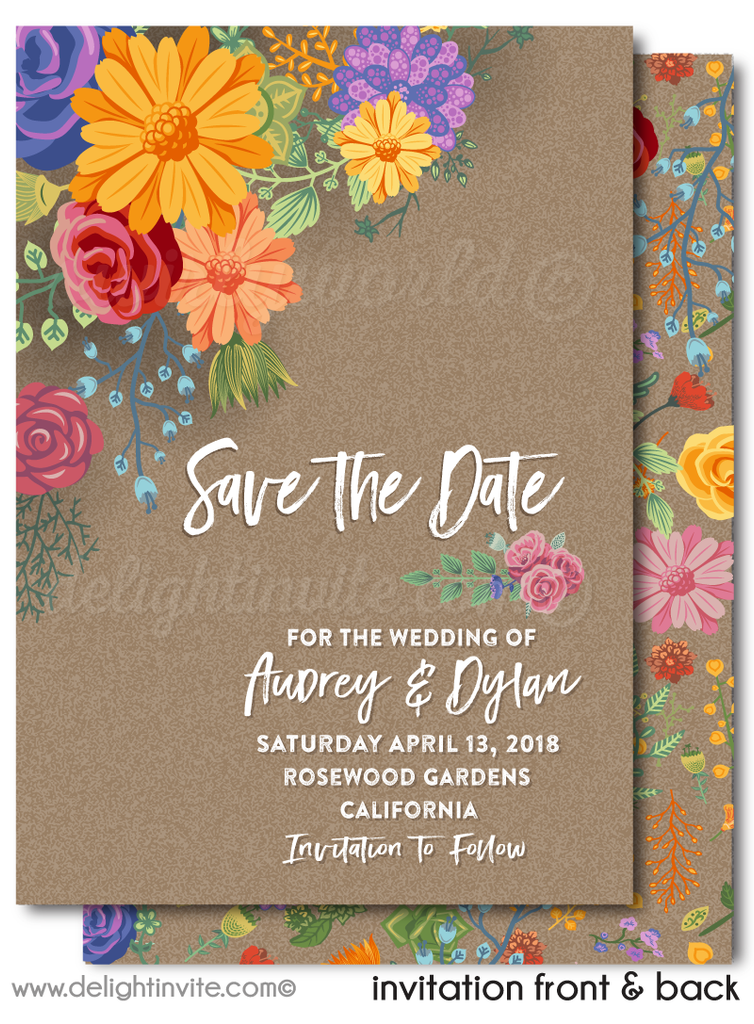 Boho Gypsy Shabby Chic Vintage Floral Save the Date Wedding Invitation Digital Download