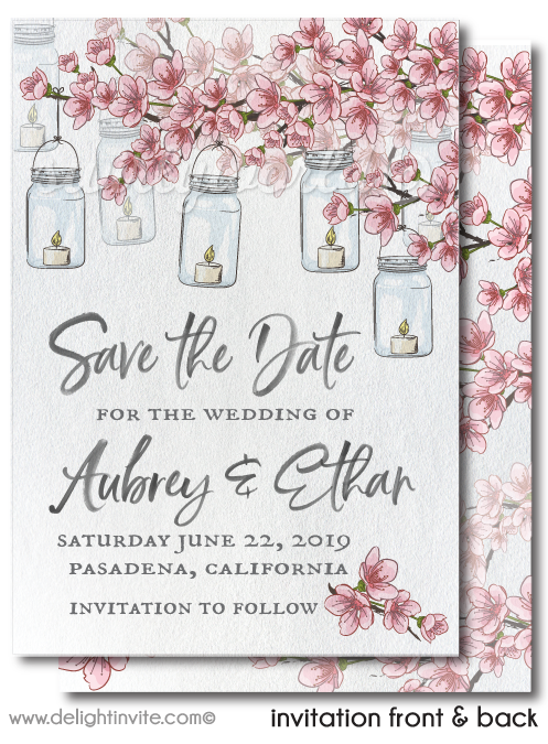 Cherry Blossom Tree Romantic Candles Save the Date Invitation Digital Download
