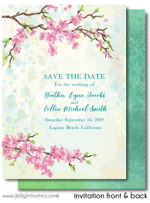 Whimsical Vintage Cherry Blossom Tree Save the Date Card Digital Download