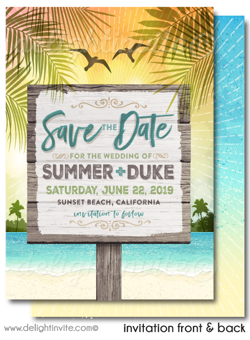 Vintage Beach Tropical Destination Theme Save the Date Card Digital Download