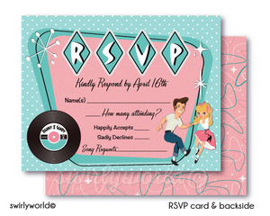 1950s Retro Rockabilly Grease Pink Ladies Wedding Invitations and RSVP card Digital Download Bundle