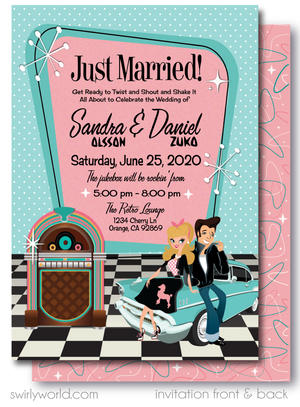 1950s Retro Rockabilly Grease Pink Ladies Wedding Invitations and RSVP card Digital Download Bundle