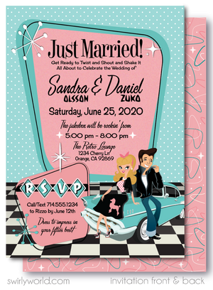 1950s Retro Rockabilly Grease Pink Ladies Wedding Invitations and RSVP card Digital Download Bundle