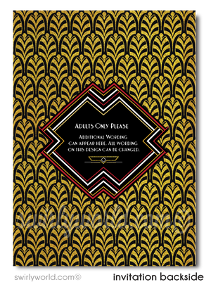 Great Gatsby Art Deco Roaring 20's Black and Gold 50th Wedding Anniversary Party Invitation Digital Download