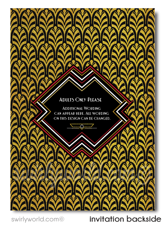 Great Gatsby Art Deco Roaring 20's Black and Gold 50th Wedding Anniversary Party Invitation Digital Download