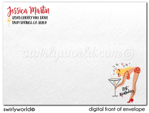 Retro Rockabilly "Bottoms Up" Yellow Polkadot Bikini Beach Pinup Girl 21st Birthday Party Printed Invitations