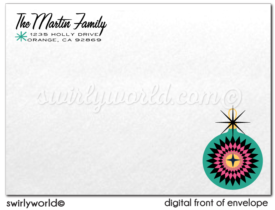 Retro Atomic Modern Ornaments Christmas Holiday Photo Card Printable Digital Download