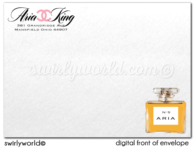 Fabulous Fashionista CoCo Chanel No. 5 Birthday Invitation Digital Dow - swirly-world-design fabulous-fashionista-coco-chanel-no-5-birthday-invitation-digital-dow-swirly-world-design