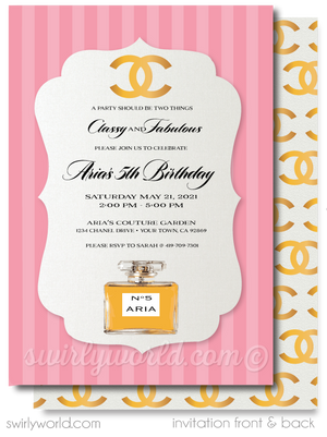 Fabulous Fashionista CoCo Chanel No. 5 Birthday Invitation Digital Download