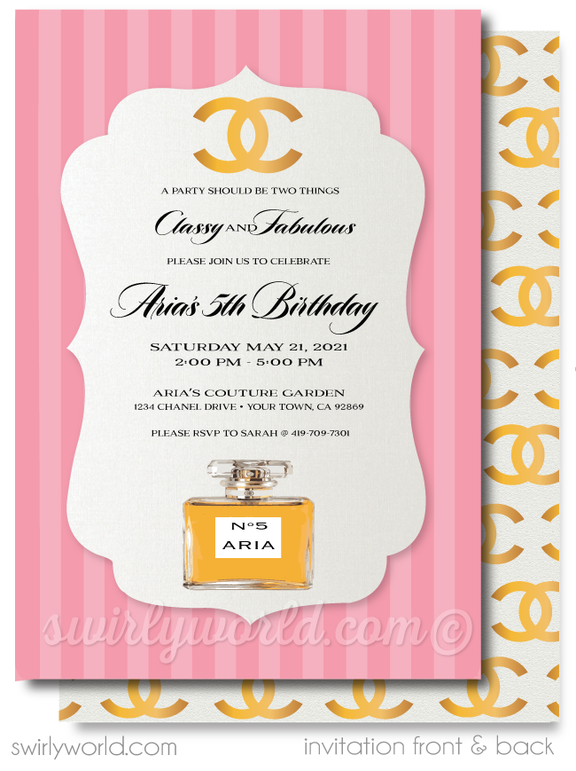 Fabulous Fashionista CoCo Chanel No. 5 Birthday Printed Invitations