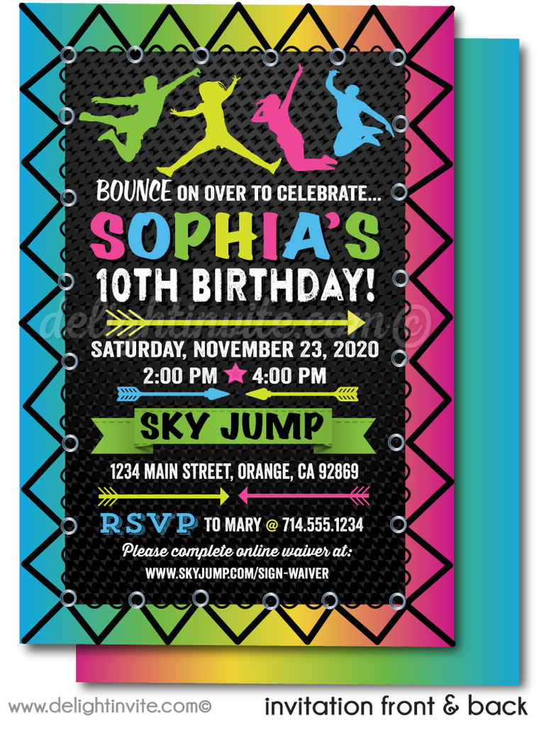 Neon Glow Jump Party at Trampoline Park Tween Teenage Digital Invitation Download