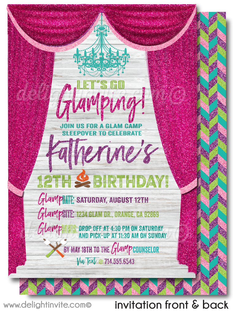 Summer Sleepover Camp Glamping Birthday Party Invitation Digital Download