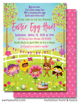 Easter Egg Hunt invitation design for digital download. Easter Bunny with Egg Basket perfect for Egg Hunt Poster Design. 