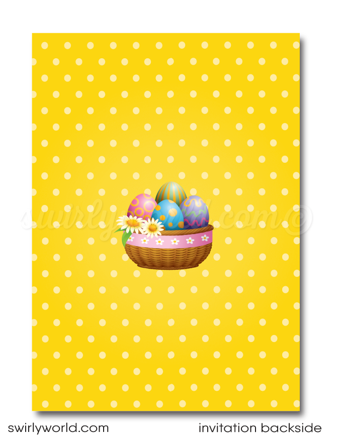 Easter Egg Hunt invitation design for digital download. Easter Bunny with Egg Basket perfect for Egg Hunt Poster Design.