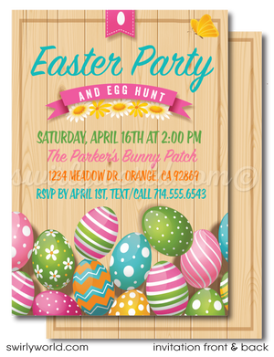 Easter Egg Hunt invitation design for digital download. Easter Bunny with Egg Basket perfect for Egg Hunt Poster Design.