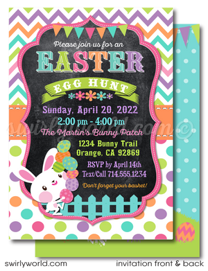 Easter Egg Hunt invitation design for digital download. Easter Bunny with Egg Basket perfect for Egg Hunt Poster Design. Adorable Easter Bunny with Basket Easter Egg Hunt Party Invitation Digital Download