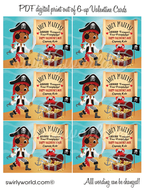 cute boy pirate sailer valentine's day cards for school classroom. Boy's pirate theme treasure Valentine cards.