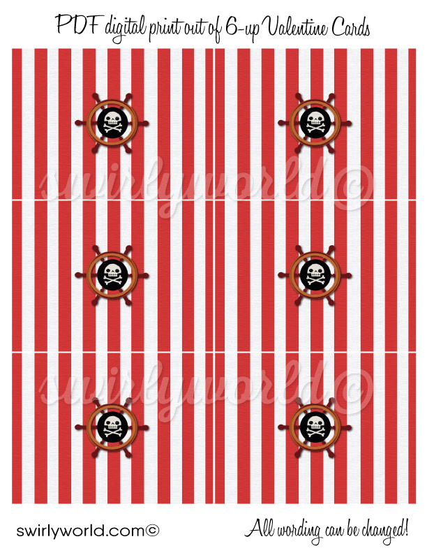 cute boy pirate sailer valentine's day cards for school classroom. Boy's pirate theme treasure Valentine cards.