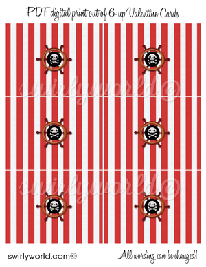 cute boy pirate sailer valentine's day cards for school classroom. Boy's pirate theme treasure Valentine cards.