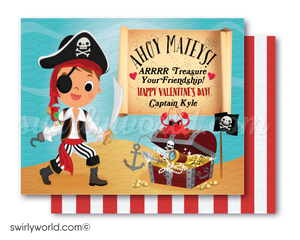 cute boy pirate sailer valentine's day cards for school classroom. Boy's pirate theme treasure Valentine cards.