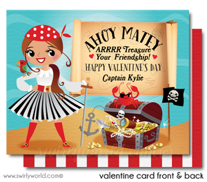 Cute Retro Pirate Captain Valentine's Day Cards for Girls Digital Download