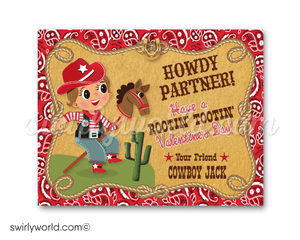 Retro Vintage Western Retro Cowboy Valentine's Day Cards for Boys Digital Download