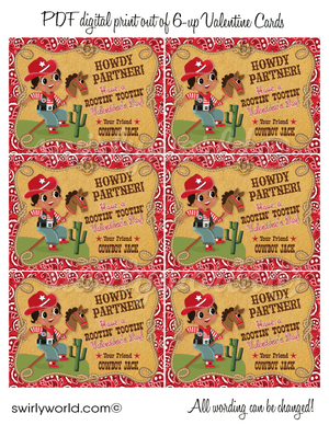 Retro Vintage Western Retro Cowboy Valentine's Day Cards for Boys Digital Download