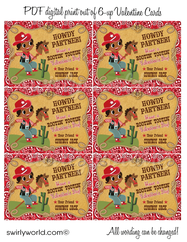 Retro Vintage Western Retro Cowboy Valentine's Day Cards for Boys Digital Download