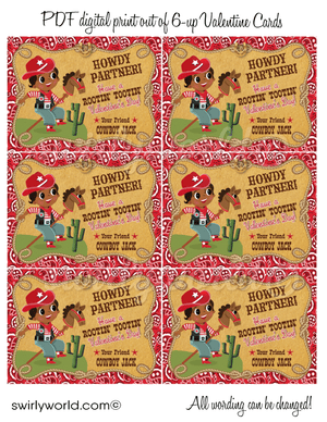 Retro Vintage Western Retro Cowboy Valentine's Day Cards for Boys Digital Download