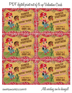 Retro Vintage Western Retro Cowboy Valentine's Day Cards for Boys Digital Download
