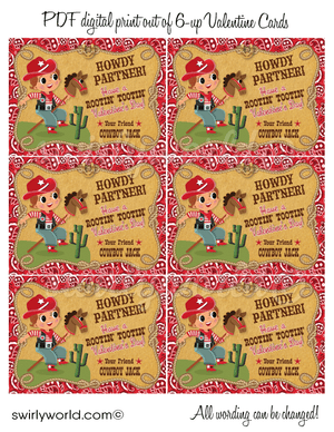 Retro Vintage Western Retro Cowboy Valentine's Day Cards for Boys Digital Download