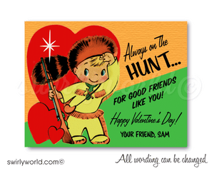 Vintage 1950's Little Boy Hunting Valentine's Day Card Digital Printable Download. Mid-century style valentine's day cards for boys.