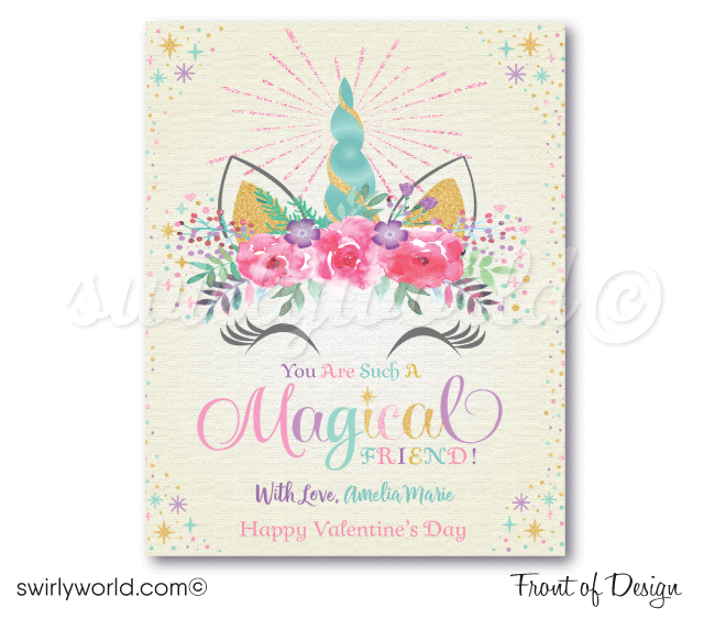 Whimsical Magical Pastel Unicorn Valentine's Day Card Digital Download for Girls