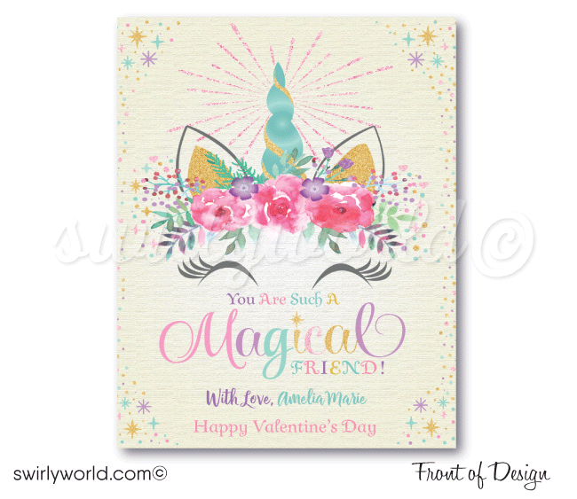 Whimsical Magical Pastel Unicorn Valentine's Day Card Digital Download for Girls 