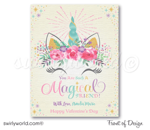 Whimsical Magical Pastel Unicorn Valentine's Day Card Digital Download for Girls