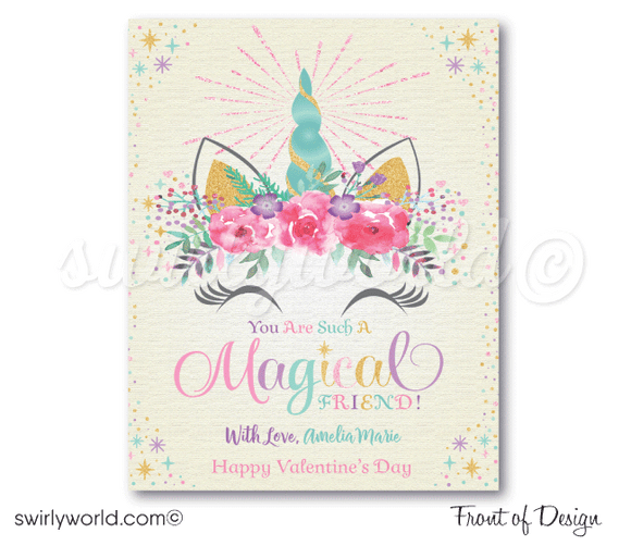 Whimsical Magical Pastel Unicorn Valentine's Day Card Digital Download for Girls 