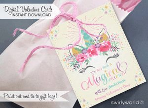 Whimsical Magical Pastel Unicorn Valentine's Day Card Digital Download for Girls 