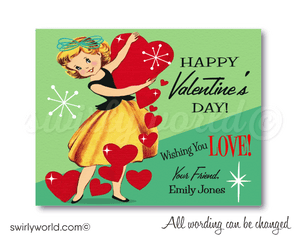 1950s Vintage Mid-Century Retro Valentine's Day Cards for Girls School Classroom 
