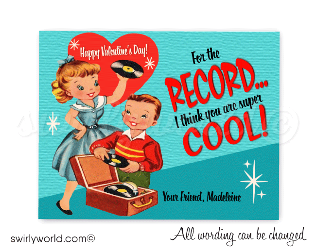 1950s Vintage Valentine | Swirly World Designs Printable Card