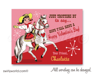 Vintage 1950s Retro Western Cowgirl Valentine's Day Card Digital Printable Download