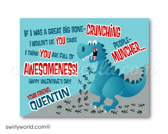 Fall in LOVE with this awesome dinosaur T-Rex gender neutral theme Valentine's Day digital printable cards for children.