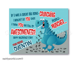 Fall in LOVE with this awesome dinosaur T-Rex gender neutral theme Valentine's Day digital printable cards for children.